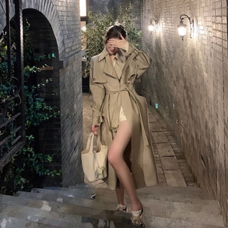 Áo Khoác Kaki Cao Cấp Cổ Đứng Dáng Dài Thắt Dây Eo Phong Cách Retro Anh Quốc 2022