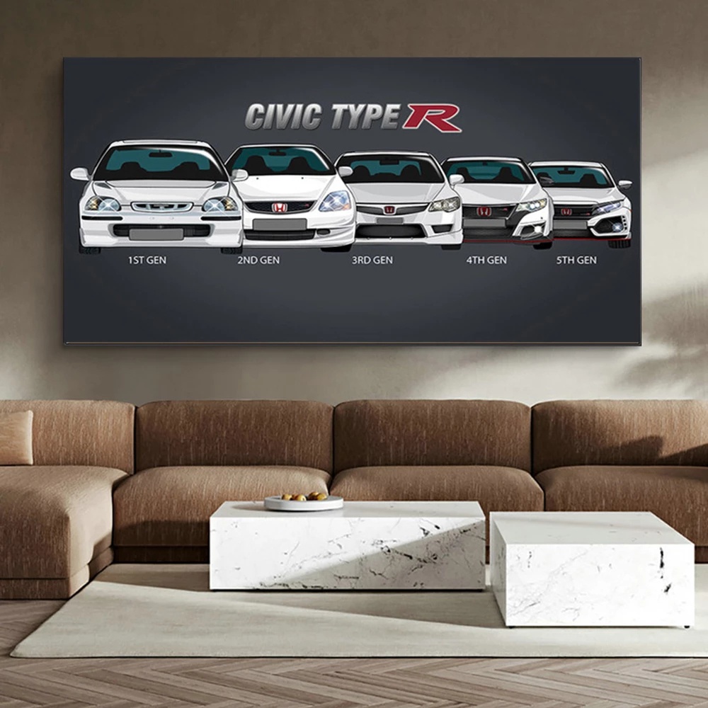 Nghệ Thuật Hiện Đại Honda CIVIC Loại R Series Evolution Xe Áp Phích Treo Tường Canvas Tranh HD In Hình Cho Phòng Khách Bé Trai Phòng Ngủ Trang Trí Nhà Bức Tranh Tường