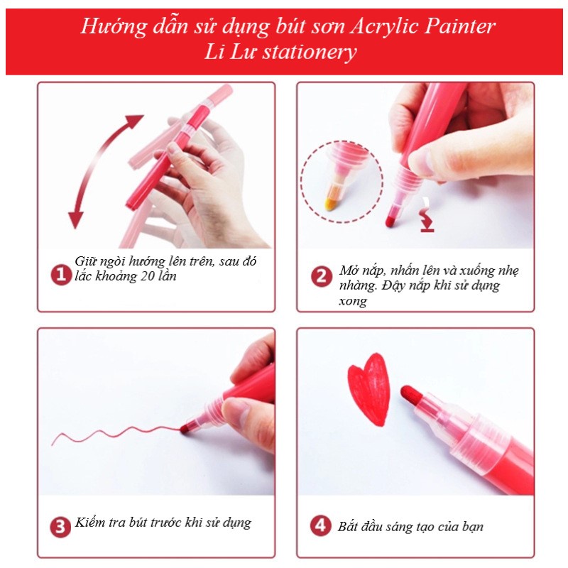 Bút sơn acrylic 51 màu repaint custom giày kim loại gỗ nhựa đá thủy tinh painter STA 1001 vẽ trên nhiều chất liệu