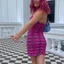 PCF * Nữ Halter Backless Dệt Kim Slim Mini Dress Boho Sọc Xù Sundress