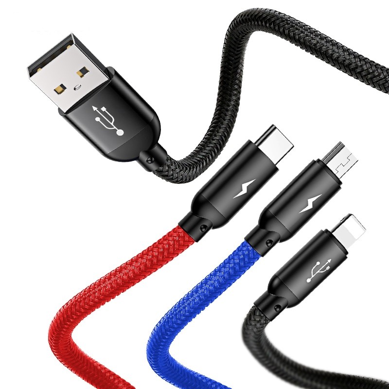 Ảnh Cáp sạc Baseus Three Primary Colors sạc nhanh 3.5A ,3 đầu kết nối ( Type-C/Micro/IP) dài 1,2m 2