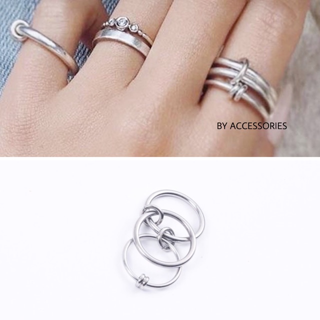 Nhẫn nữ unisex titan 3 vòng tròn phối khoen không gỉ UR2105