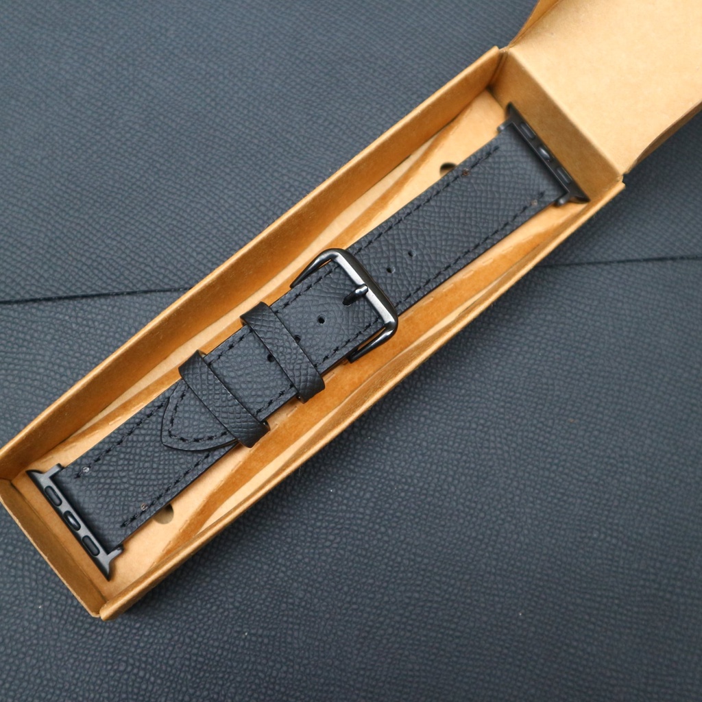 Dây đeo dành cho apple watch da epsom đen cao cấp, sang trọng cho nam, nữ. awp 101