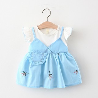(3-6th) Váy bé gái giả yếm tay bèo hàng Quảng Châu vải cotton tự nhiên mềm mát D722