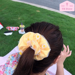 Scrunchies hoa cúc hai lớp dày dặn, dây buột tóc, cột tóc hình cúc trắng