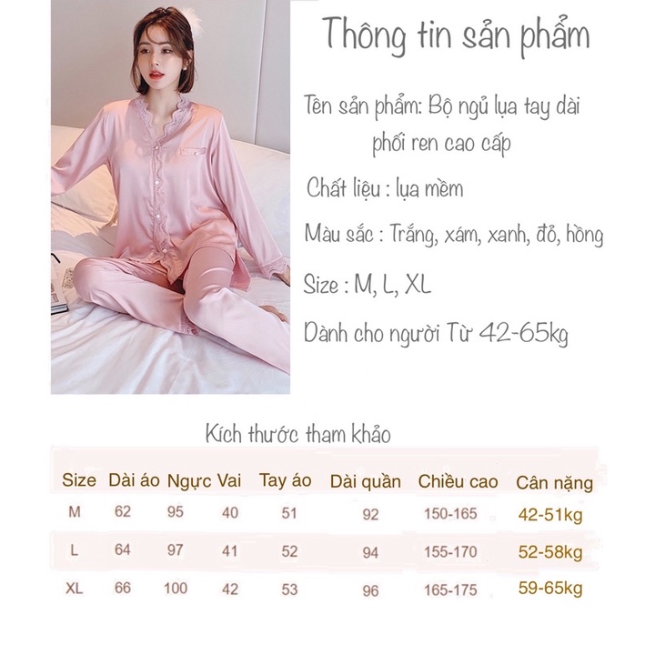 Bộ đồ lụa phối ren mặc ngủ mặc nhà cao cấp - C99