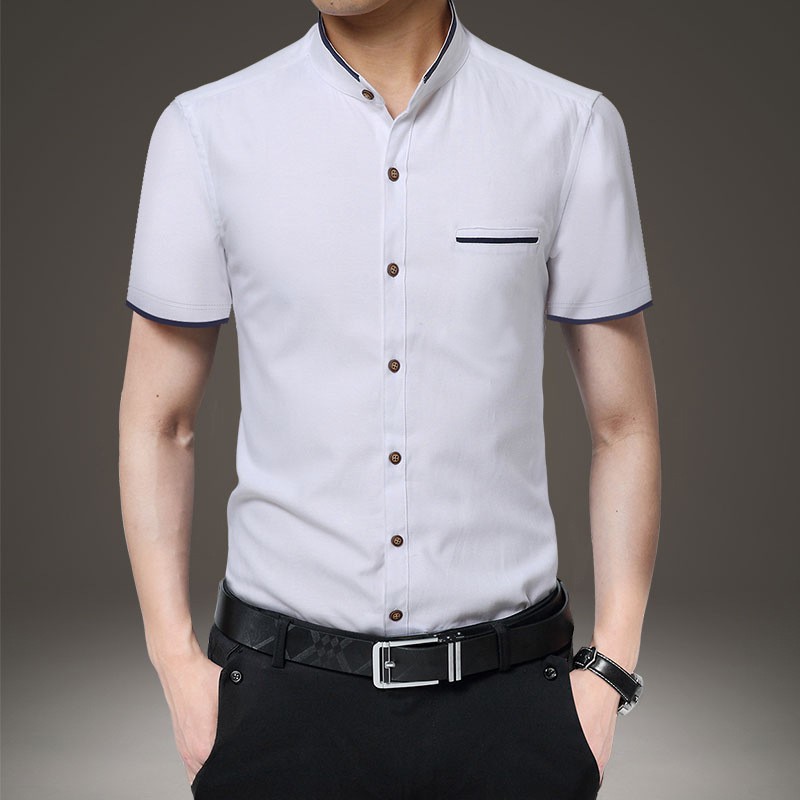 Áo sơ mi nam ngắn tay phong cách Hàn Quốc, thiết kế slim và trang trọng cho môi trường công sở.