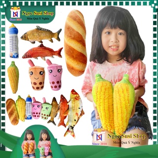 GẤU BÔNG GỐI ÔM BÌNH SỮA ,TRÀ SỮA , BÁNH MÌ , CÁ CHÉP 3D SIZE NHÍ SIÊU MỊN - THÚ BÔNG CHO BÉ