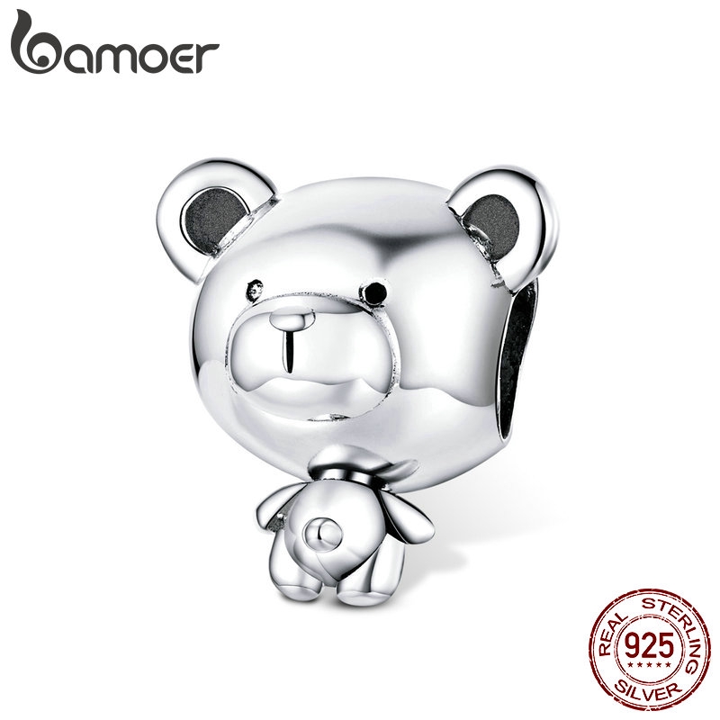 Hạt phụ kiện Bamoer SCC1502 bằng bạc thật 925 hình gấu dùng để làm vòng đeo tay trang sức dễ thương 