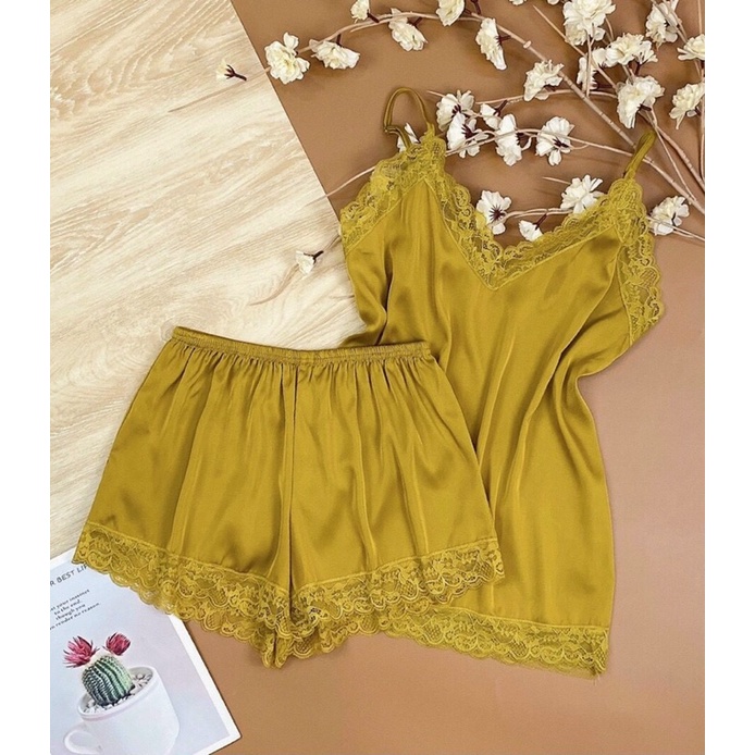 Bộ ngủ lụa hai dây sexy cao cấp Bộ mặc nhà siêu quyến rũ