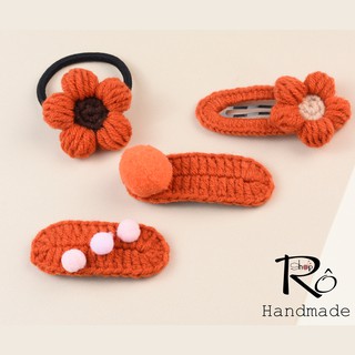Combo 4 kẹp tóc, cột tóc hoa pom nhiều màu cho nữ và bé gái đẹp xinh 5cm, 6cm |Shop Rô Handmade