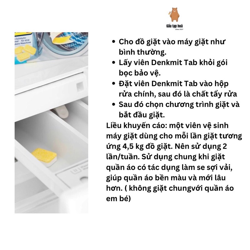 Viên tẩy lồng máy giặt Denkmit ,tẩy cặn canxi, mềm vải, tăng tuổi thọ máy giặt | BigBuy360 - bigbuy360.vn