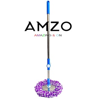 AMZO_CÂY LAU NHÀ 360 ĐỘ INOX LỚN - MÂM INOX NHẬP KHẨU 100% (KHÓA LẬT - ĐÃ KÈM BÔNG LAU)