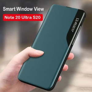 Ốp lưng S22 Ultra Smart Clear View Flip Phone Case Samsung Galaxy S24 S23 S22 S21 Plus Note 20 Ultra S20 FE Stand Leather Cover