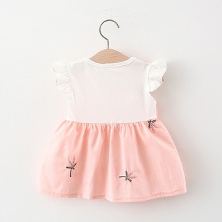 (3-6th) Váy bé gái giả yếm tay bèo hàng Quảng Châu vải cotton tự nhiên mềm mát D722