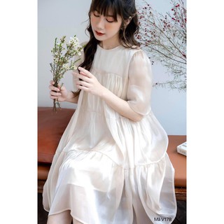 Đầm bầu dự tiệc cao cấp ViBa màu be nhạt