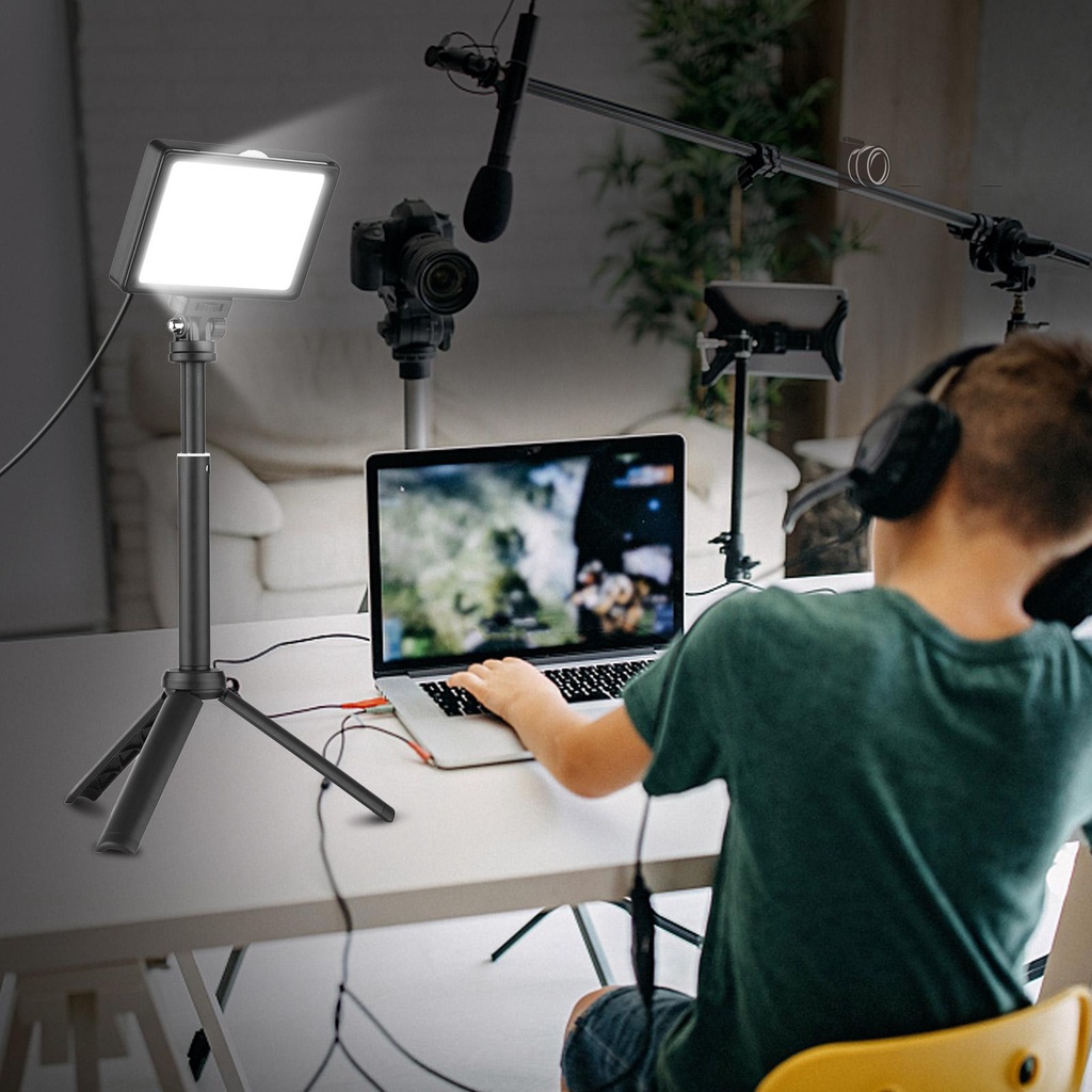 Đèn Livestream vuông Led Andoer 8 inch 4 màu thay đổi ánh sáng kép cho chụp ảnh quay video kèm chân