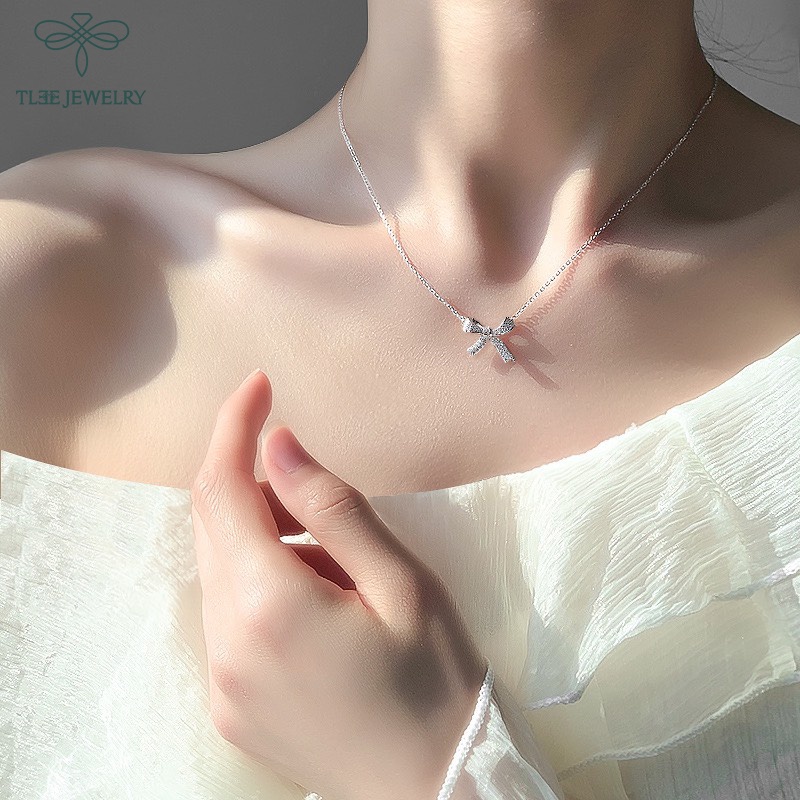 Dây chuyền bạc nữ TLEE nơ tiểu thư nạm đá cao cấp TLEE JEWELRY D0143 | BigBuy360 - bigbuy360.vn