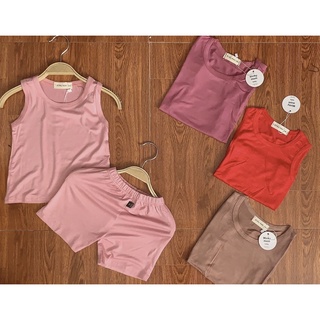 Bộ cộc ba lỗ thun lạnh Minky Mom trơn cho bé