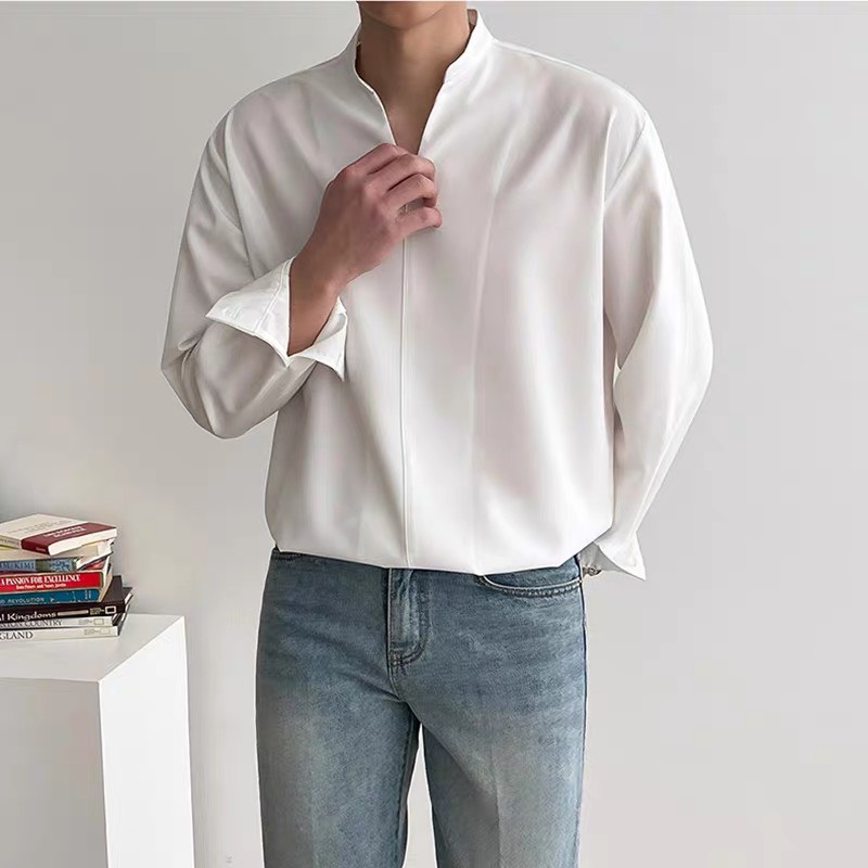 Áo Sơ Mi nam nữ cổ V form rộng chất thun Cotton Lạnh thoải mái, Thoáng mát Style Hàn Quốc - SHINGHAI