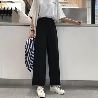 Quần Ống Rộng Cullotes Vải Nữ Cạp Cao Dài Suông Đen Đi Học