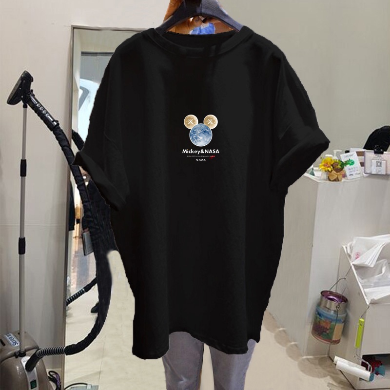 Áo thun nữ form rộng HappyFamily kiểu tay lỡ mẫu Mickey Nasa Chất Cotton co giãn mềm mịn thoáng mát