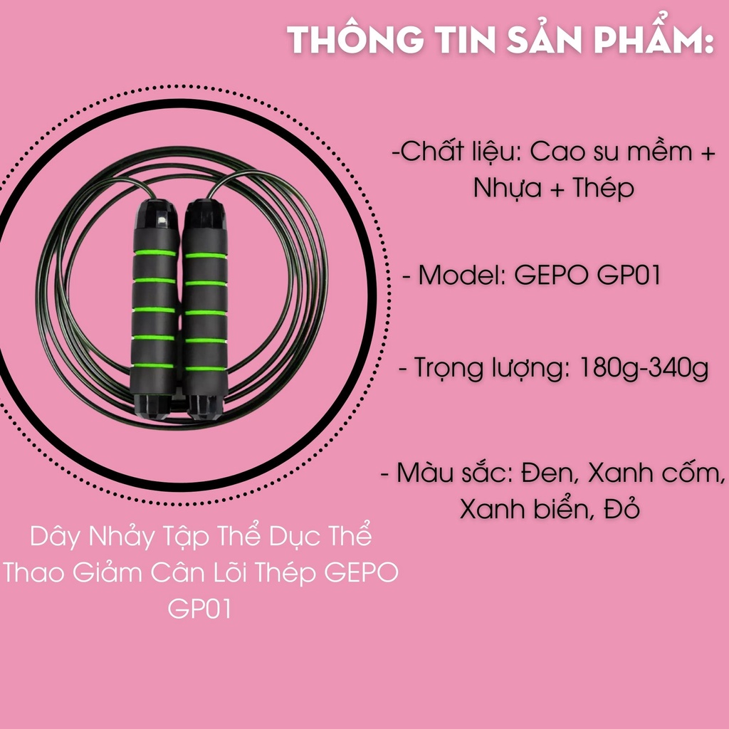 Mô tả Dây Nhảy Tập Thể Dục Thể Thao Giảm Cân Lõi Thép GEPO GP01 - 3