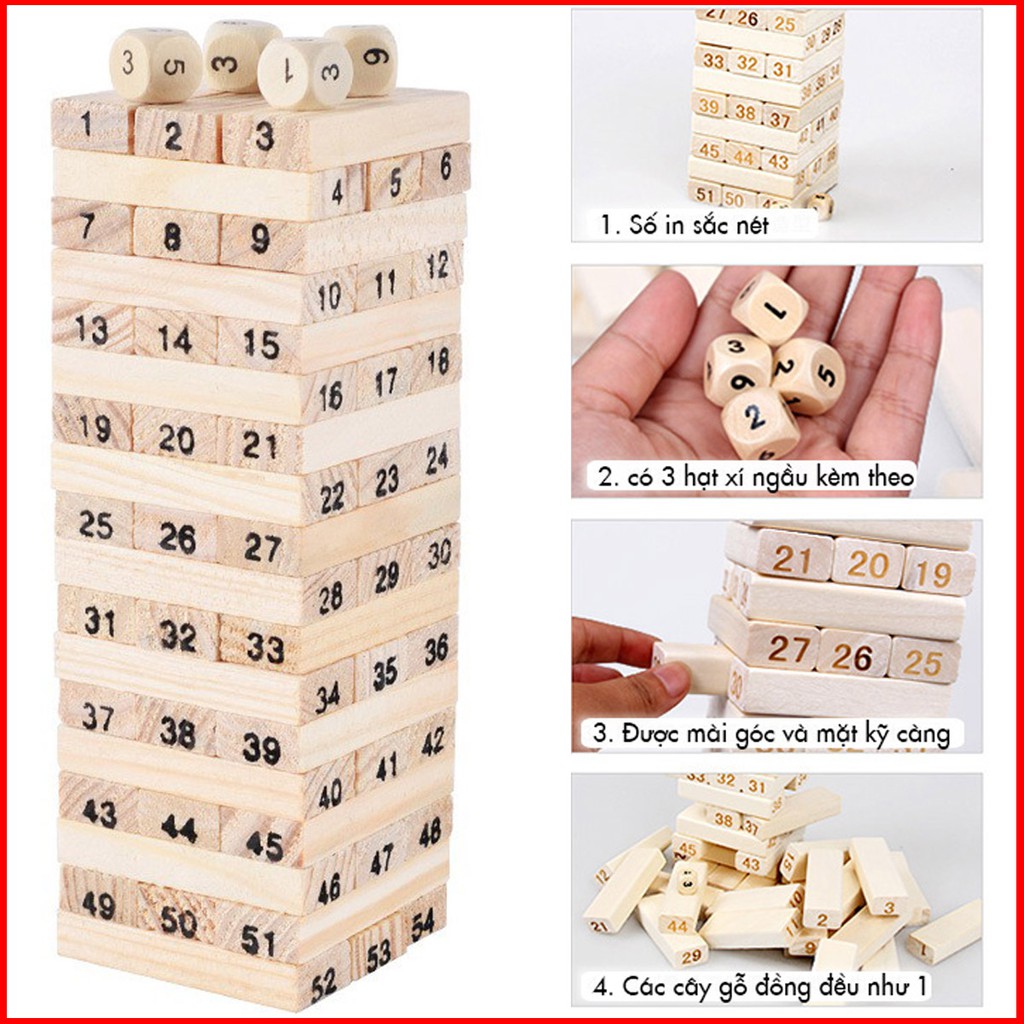 Ảnh Bộ Đồ Chơi Rút Gỗ Cỡ Lớn – Chọn Size - 54 Thanh Rút Gỗ Kèm 4 Con Súc Sắc Cho Bé Chính Hãng Amalife 2