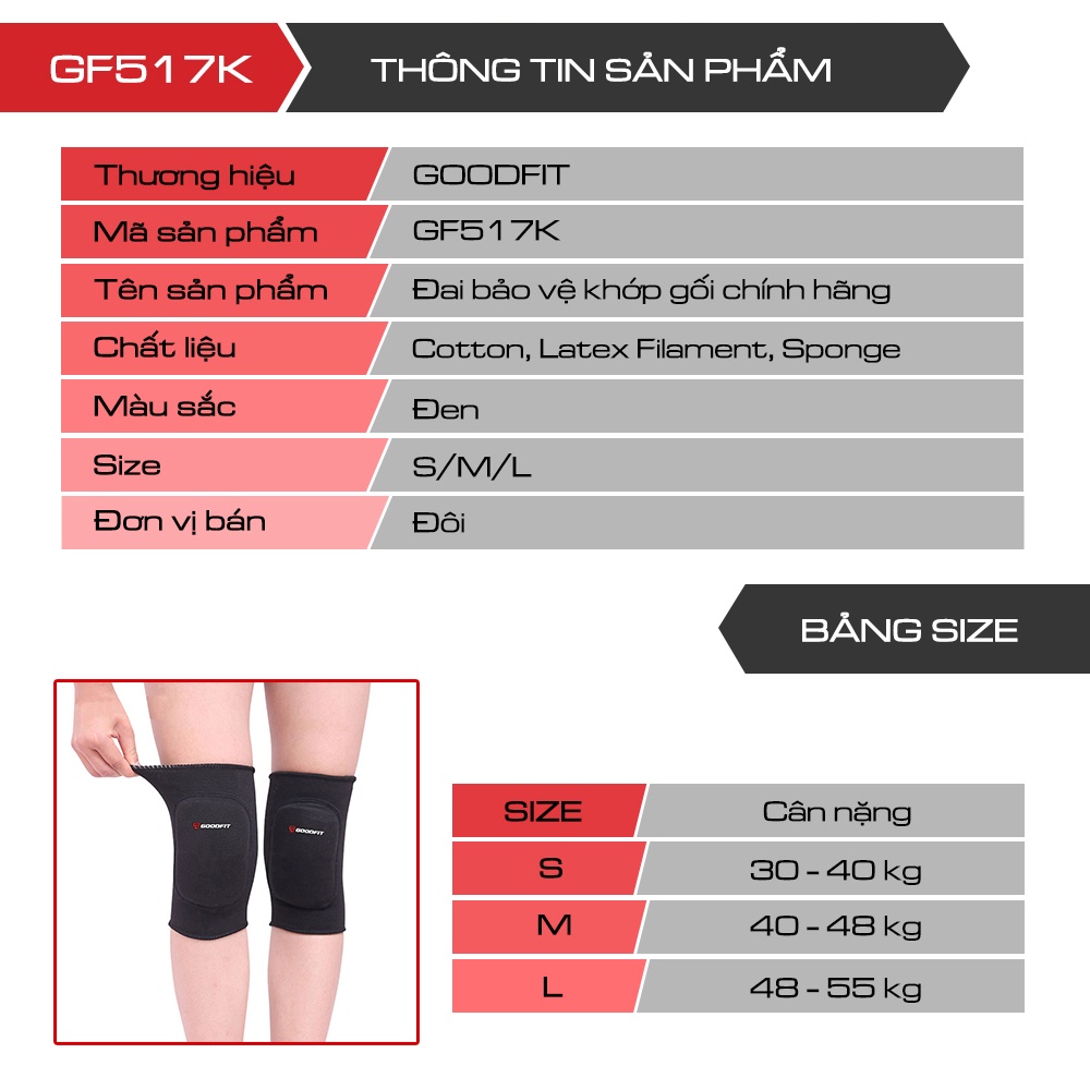 Bó gối thể thao dạng xỏ, đai bảo vệ gối GoodFit chất liệu co giãn 4 chiều, thoáng khí