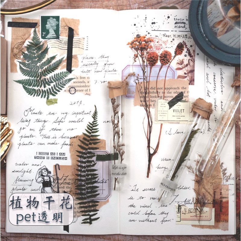 Sticker vintage set 20 miếng HD18-K72 mẫu hình hoa khô trang trí sổ tay Bullet Journal DIY Scrapbook