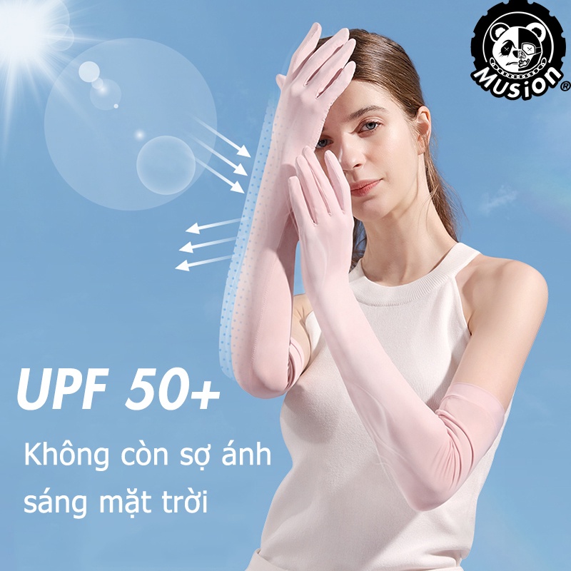 Găng tay Musion vải lụa mát thanh lịch có lỗ xỏ ngón tay chống nắng chống tia UV UPF50