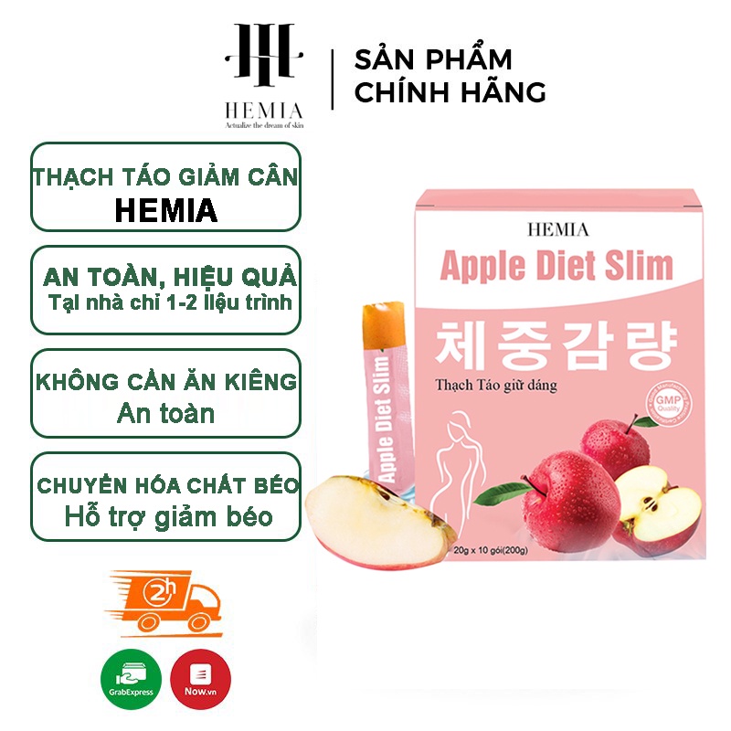 Thạch táo giảm cân Hemia, giảm cân an toàn tại nhà, 1 hộp 10 cái, công nghệ chính hãng Hàn Quốc