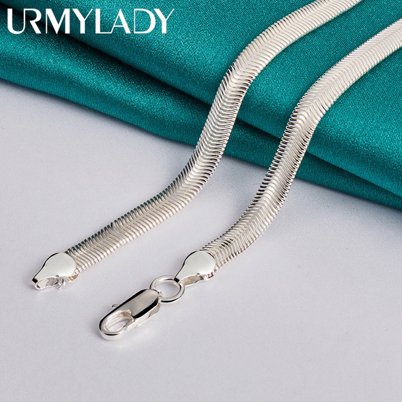 URMYLADY Bạc 925 Dây Xích Rắn Phẳng 16 / 18 / 20 / 22 / 24 / 26 Inch Vòng Cổ Dành Cho Nam Nữ Tiệc Cưới Trang Sức Thời Trang