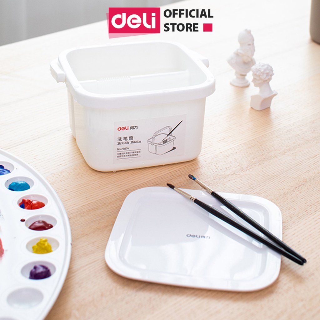 Xô rửa cọ vẽ 2 ngăn bằng nhựa Deli - kèm nắp - 1 chiếc | Shopee Việt Nam