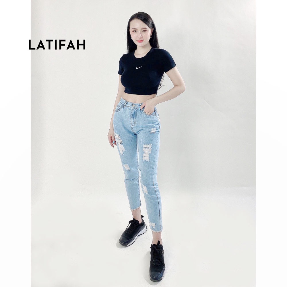 Quần baggy jean Latifah ống nhỏ rách tua lai QD012 phong cách hàn quốc trẻ trung năng động spe