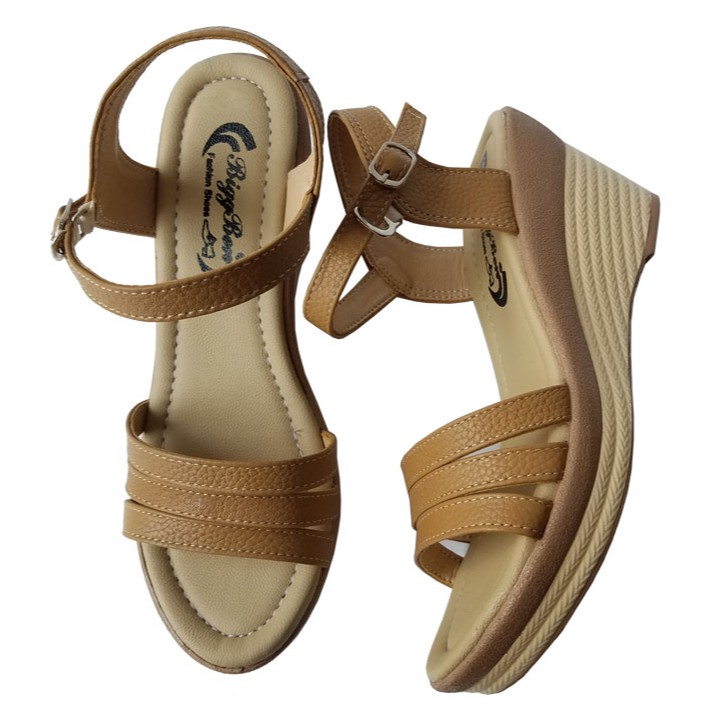 Giày sandal xuồng da bò thật cao 7 cm BIGGBEN HKD365