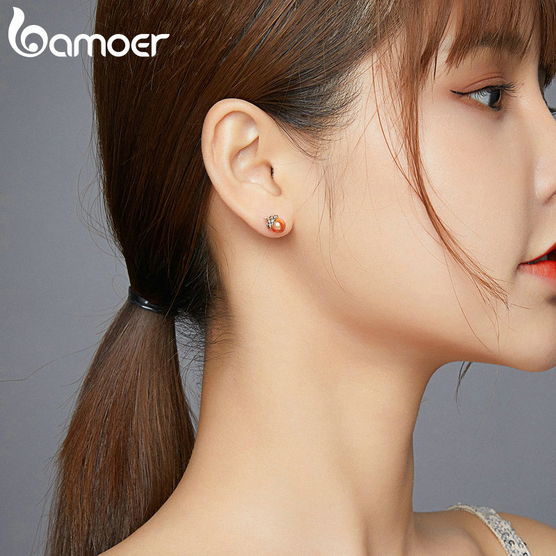 Bamoer Bông Tai bạc 925 Hình Bắp Ngô Lấp Lánh sce935