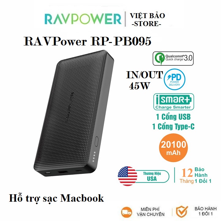 Power bank RAVPower RP-PB095 – 20100 mAh – Quick Charge 3.0, PD 45 W