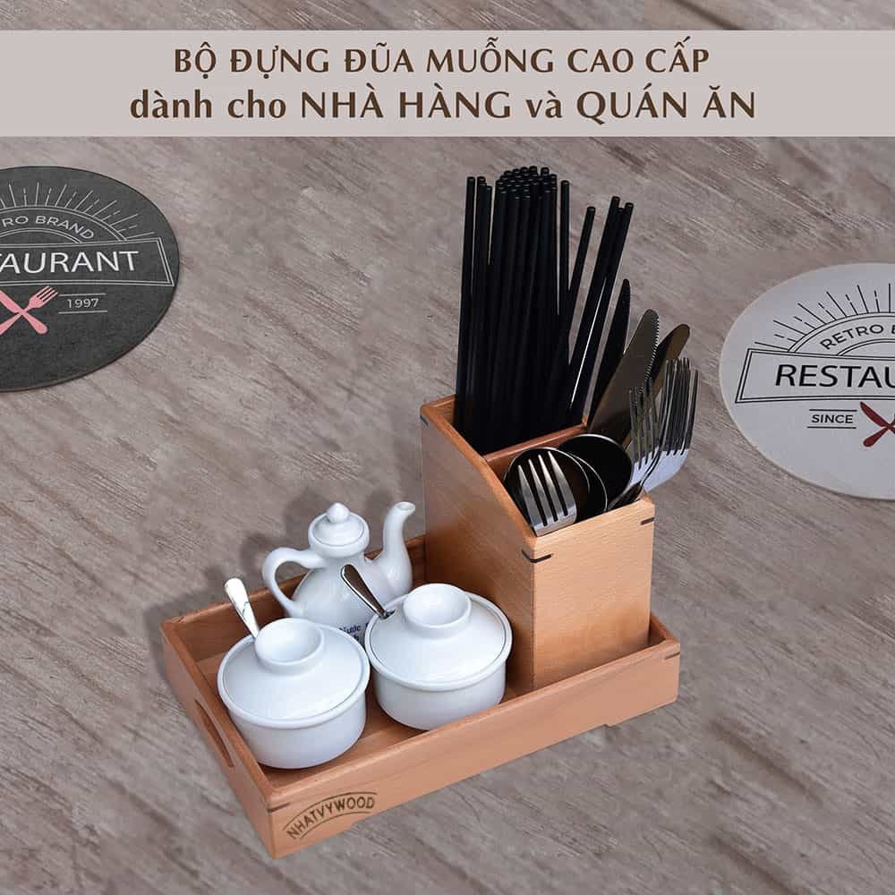 Ống đựng đũa muỗng nhà hàng, quán ăn NV5313B - Ống đũa gỗ - Ống cắm đũa - phụ kiện bàn ăn cao cấp