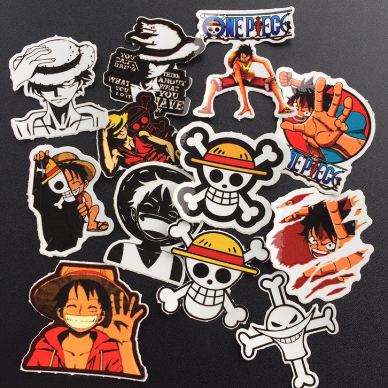 Trọn bộ Monkey D. Luffy 12 hình dán chống nước. Sticker hoạt hình đẹp. Logo theo yêu cầu.
