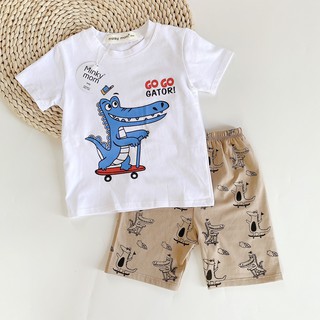 Đồ bộ bé trai Bộ bé trai ngắn tay Minky Mom 100% cotton in Gấu-Khủng long- Xe MK04