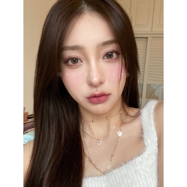 Kính áp tròng Beige nâu OLI L-BROWN (Olivia) viền style Hàn 1 tháng | Spring Lens