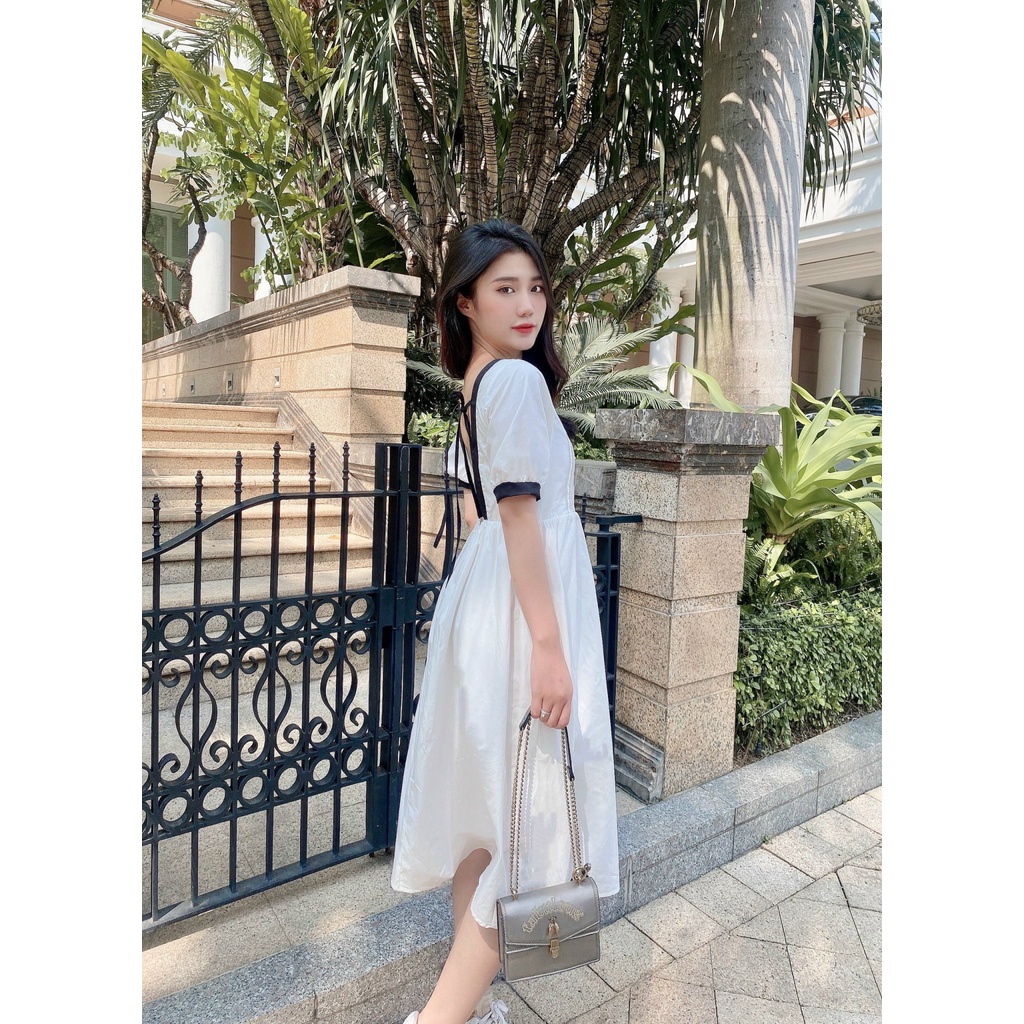 ĐẦM TRẮNG DÀI CUT OUT VÀ THẮT NƠ LƯNG - MOSS DRESS