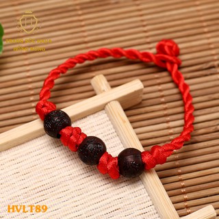 Sợi Chỉ Đỏ Lắc Tay Nam, Vòng Tay Nữ  Gỗ Dâu Tài Lộc May Mắn- Trang Sức Hava Hong Kong - HVLT89