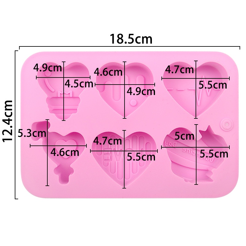 Khuôn silicone 6 Ngăn Tạo Hình Trái Tim Trang Trí Bánh DIY