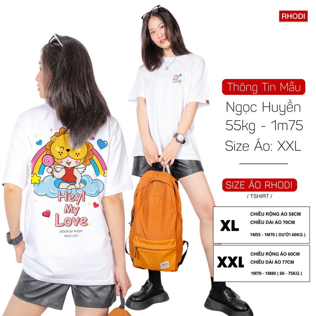 Áo thun local brand RHODI phông cổ tròn tay lỡ unisex nam nữ hey my love
