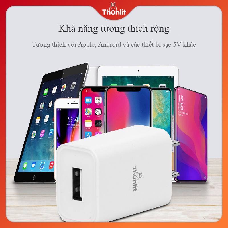 Ảnh Củ sạc Thunlit USB 5W 5V/1A sạc nhanh cho điện thoại quạt đèn ngủ 3