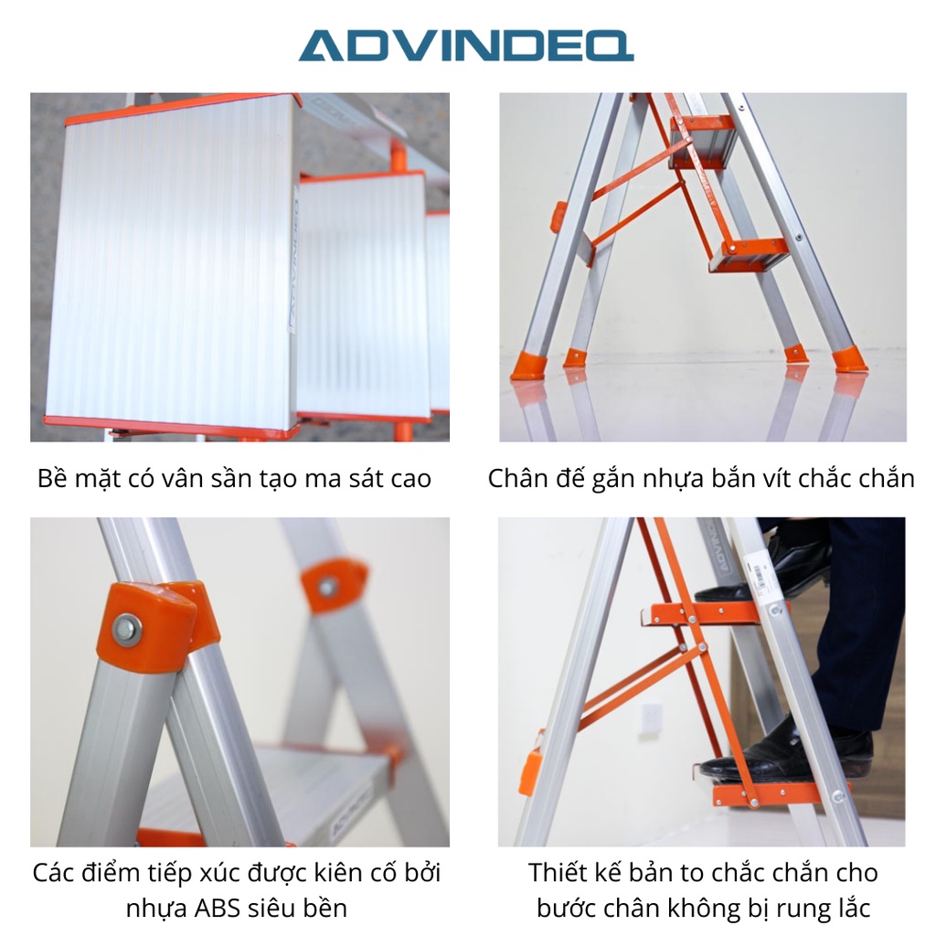 Thang nhôm ghế 6 bậc xếp gọn ADVINDEQ ADS-706, tải trọng 150kg chống trượt an toàn, bảo hành 24 tháng toàn quốc