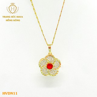 Dây Chuyền, Vòng Cổ Nữ Mặt Cánh Hoa Đính Đá Màu Đỏ Xi Mạ Vàng Non Cao Cấp Trang Sức