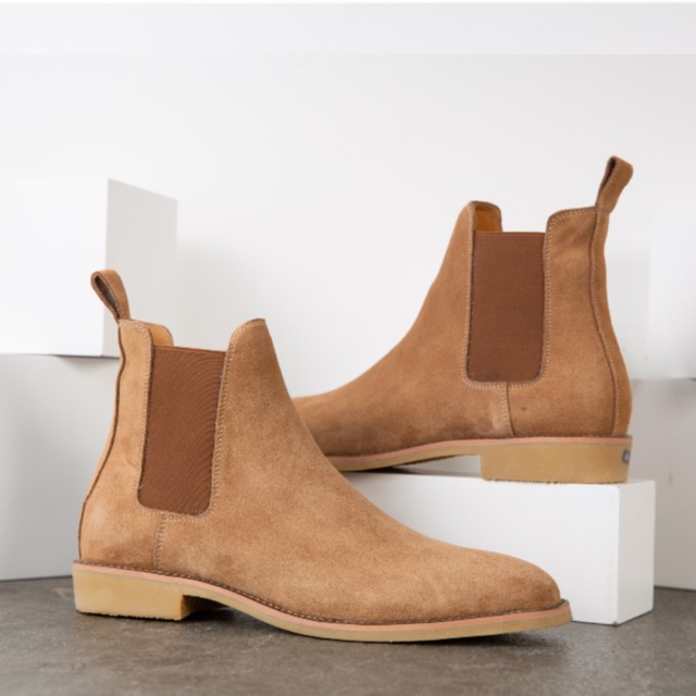 Giày Da Nam Chelsea Boot Cao Cổ Da Lộn Màu Nâu Thời Trang | Shopee Việt Nam
